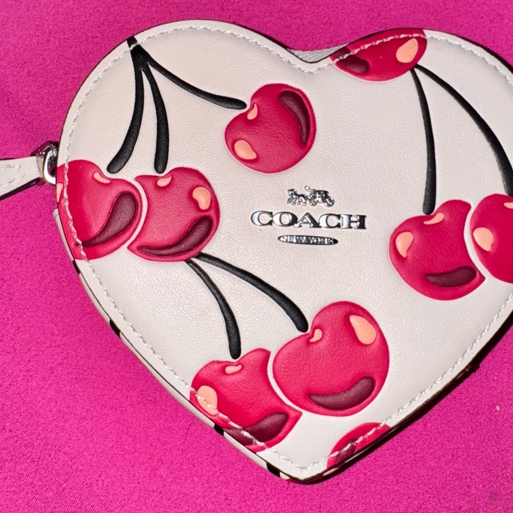 Coach Heart-Shaped Coin Purse with Cherry Design